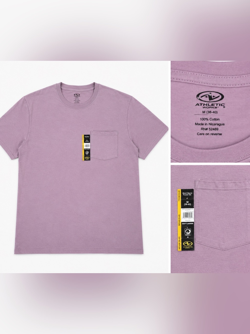 Athletic Works Men’s Pocket T-Shirt | NWT | Dusty Lavender | 100% Cotton |